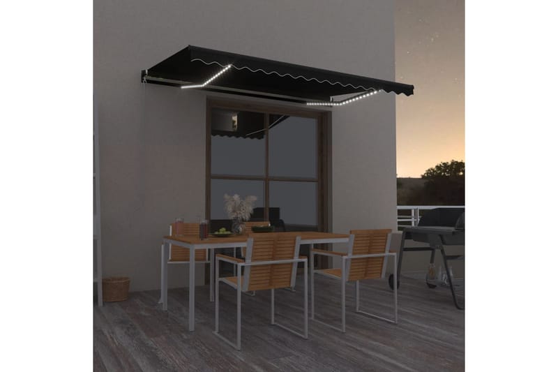 Manuell uttrekkbar markise med LED 450x350 cm antrasitt - Antrasittgrå - Hagemøbler - Solbeskyttelse - Markiser - Balkongmarkise