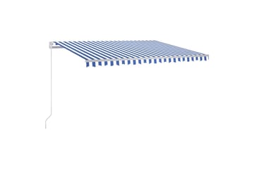 Manuell uttrekkbar markise med LED 450x350 cm blå og hvit - Blå - Hagemøbler - Solbeskyttelse - Markiser - Balkongmarkise