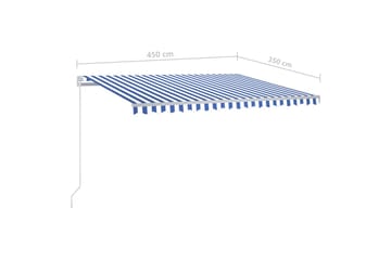Manuell uttrekkbar markise med LED 450x350 cm blå og hvit - Blå - Hagemøbler - Solbeskyttelse - Markiser - Balkongmarkise