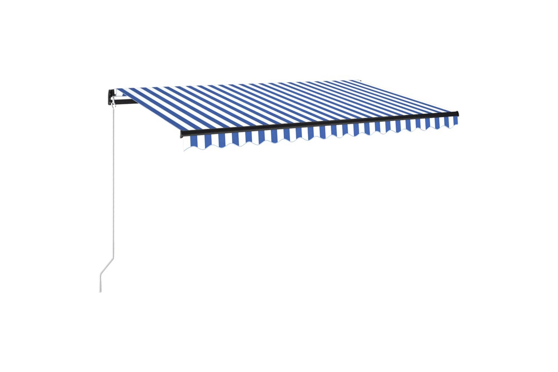 Manuell uttrekkbar markise med LED 450x350 cm blå og hvit - Blå - Hagemøbler - Solbeskyttelse - Markiser - Balkongmarkise