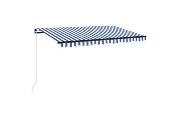 Manuell uttrekkbar markise med LED 450x350 cm blå og hvit - Blå - Hagemøbler - Solbeskyttelse - Markiser - Balkongmarkise