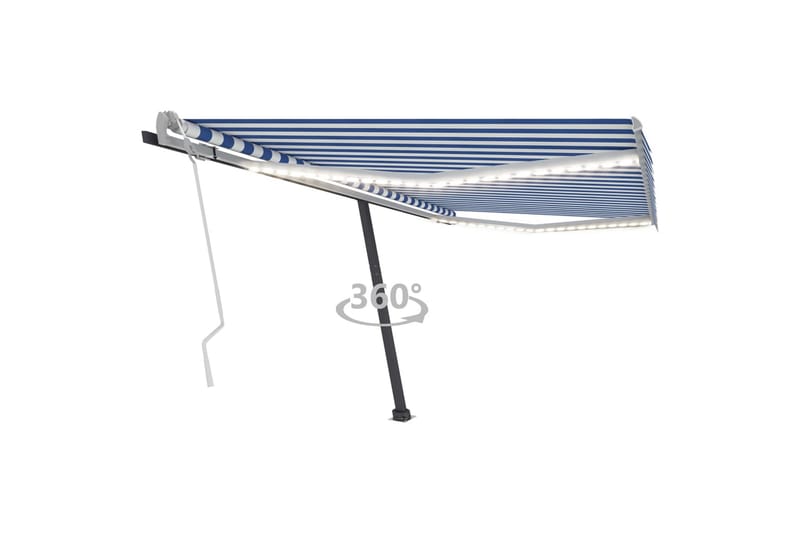 Manuell uttrekkbar markise med LED 450x350 cm blå og hvit - Blå - Hagemøbler - Solbeskyttelse - Markiser - Balkongmarkise