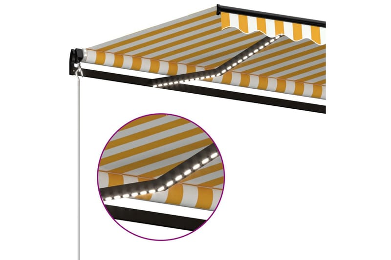 Manuell uttrekkbar markise med LED 450x350 cm gul og hvit - Gul - Hagemøbler - Solbeskyttelse - Markiser - Balkongmarkise