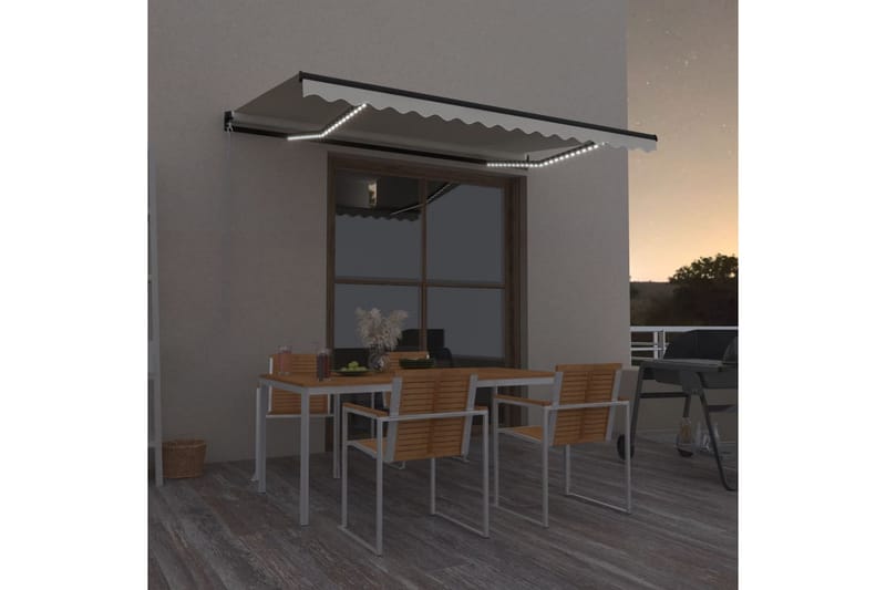 Manuell uttrekkbar markise med LED 450x350 cm kremhvit - Krem - Hagemøbler - Solbeskyttelse - Markiser - Balkongmarkise
