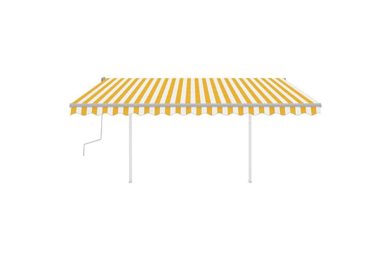 Manuell uttrekkbar markise med LED 4x3,5 m gul og hvit - Gul - Balkongmarkise - Markiser - Terrassemarkise