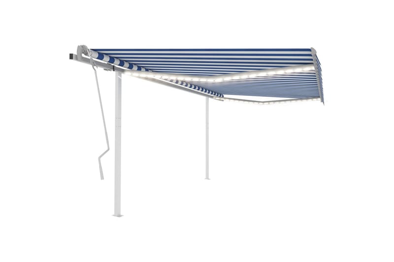 Manuell uttrekkbar markise med LED 4x3 m blå og hvit - Blå - Balkongmarkise - Markiser - Terrassemarkise