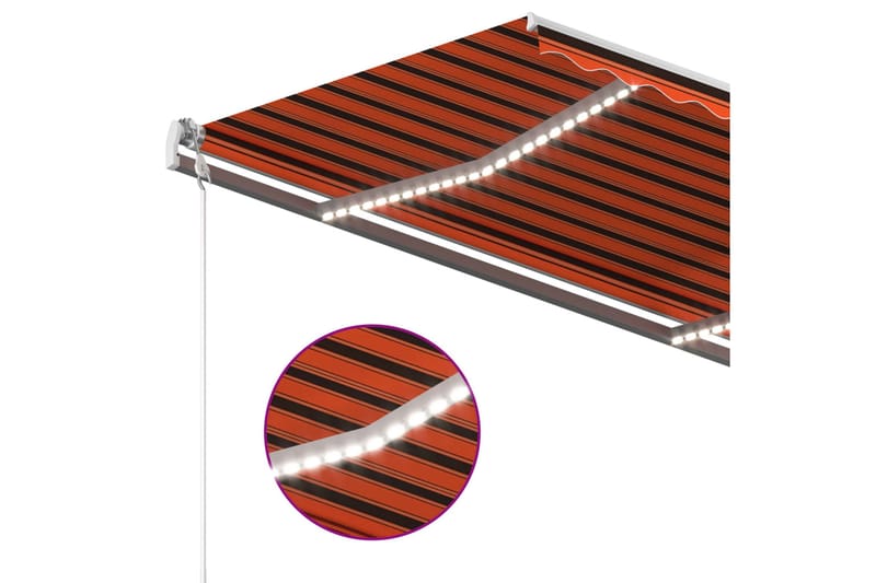 Manuell uttrekkbar markise med LED 4x3 m oransje og brun - Oransj - Balkongmarkise - Markiser - Terrassemarkise