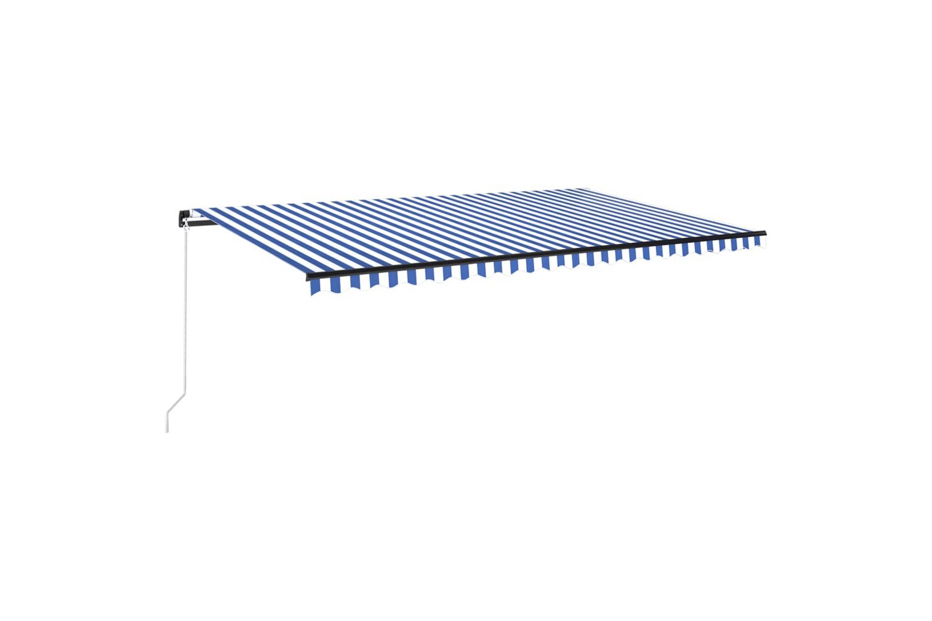 Manuell uttrekkbar markise med LED 500x300 cm blå og hvit - Blå - Hagemøbler - Solbeskyttelse - Markiser - Balkongmarkise