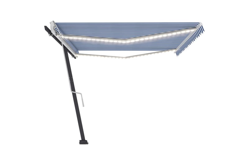 Manuell uttrekkbar markise med LED 500x300 cm blå og hvit - Blå - Hagemøbler - Solbeskyttelse - Markiser - Balkongmarkise