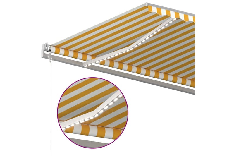 Manuell uttrekkbar markise med LED 500x300 cm gul og hvit - Gul - Balkongmarkise - Markiser - Terrassemarkise