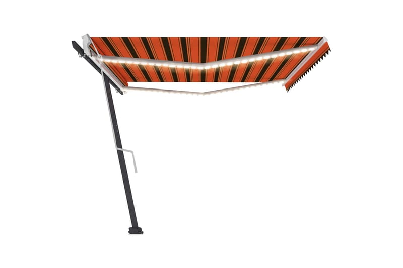 Manuell uttrekkbar markise med LED 500x300 cm oransje og bru - Oransj - Balkongmarkise - Markiser - Terrassemarkise