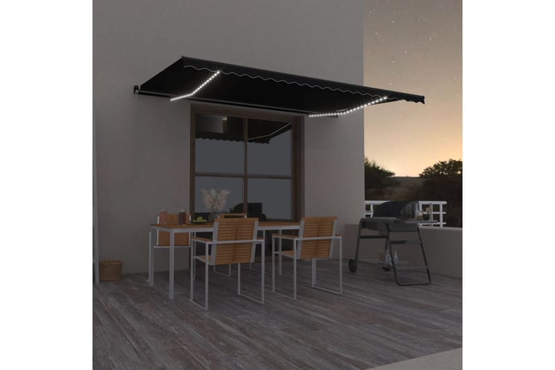 Manuell uttrekkbar markise med LED 500x350 cm antrasitt - Antrasittgrå - Hagemøbler - Solbeskyttelse - Markiser - Balkongmarkise