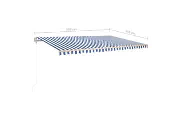 Manuell uttrekkbar markise med LED 500x350 cm blå og hvit - Blå - Hagemøbler - Solbeskyttelse - Markiser - Balkongmarkise