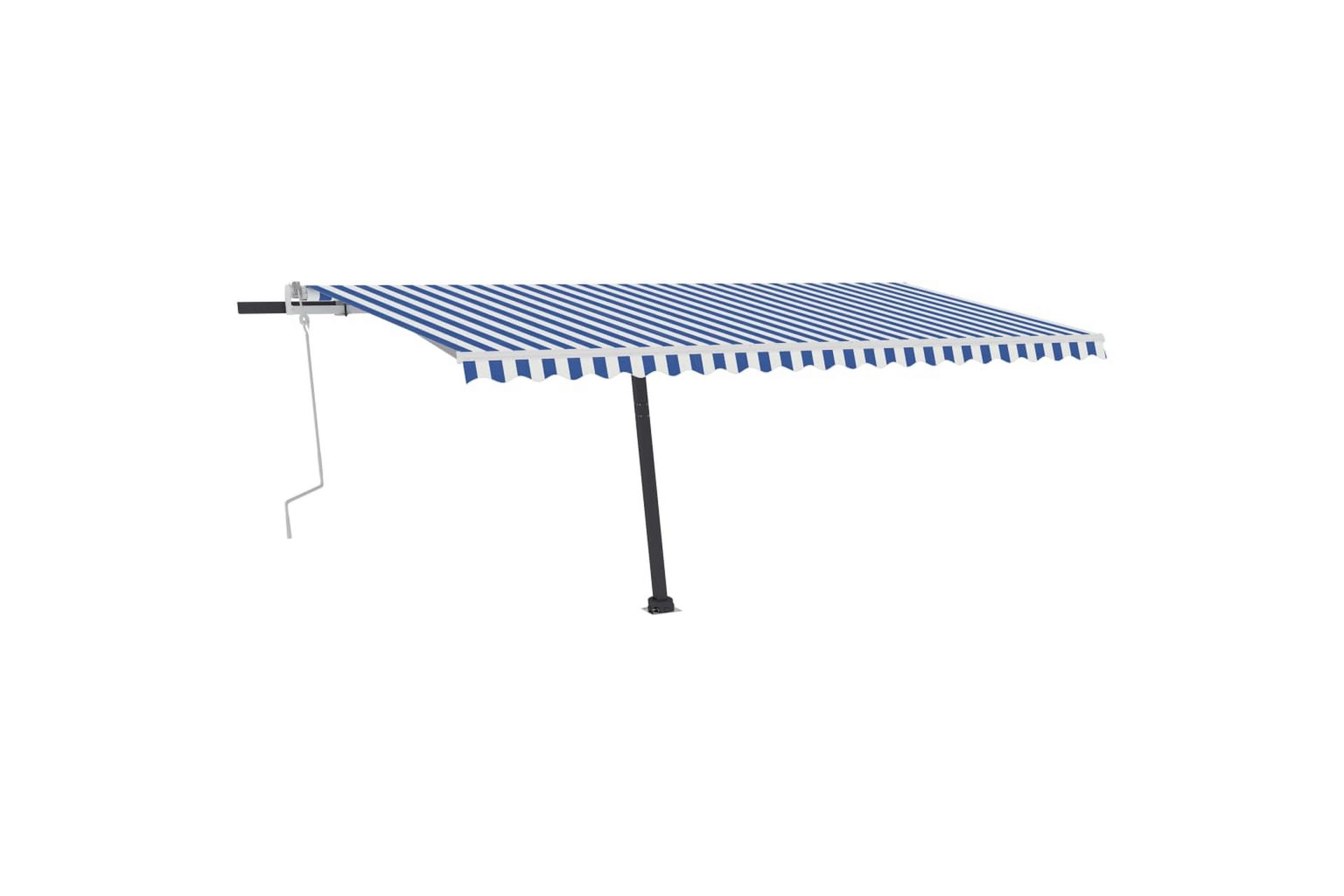 Manuell uttrekkbar markise med LED 500x350 cm blå og hvit - Blå - Hagemøbler - Solbeskyttelse - Markiser - Balkongmarkise