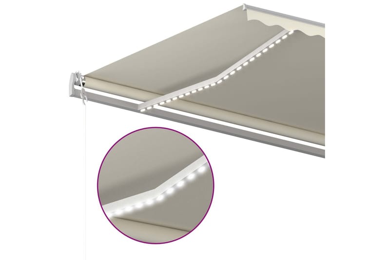 Manuell uttrekkbar markise med LED 500x350 cm kremhvit - Krem - Hagemøbler - Solbeskyttelse - Markiser - Balkongmarkise