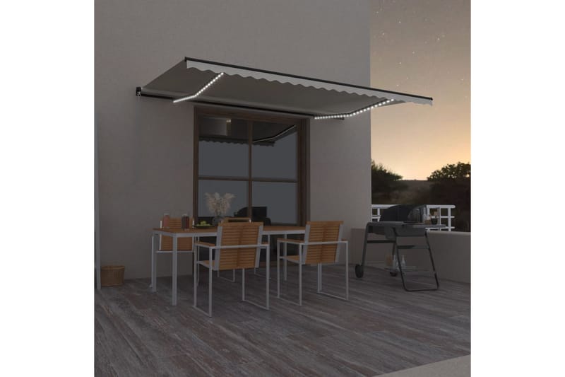 Manuell uttrekkbar markise med LED 500x350 cm kremhvit - Krem - Balkongmarkise - Markiser - Terrassemarkise