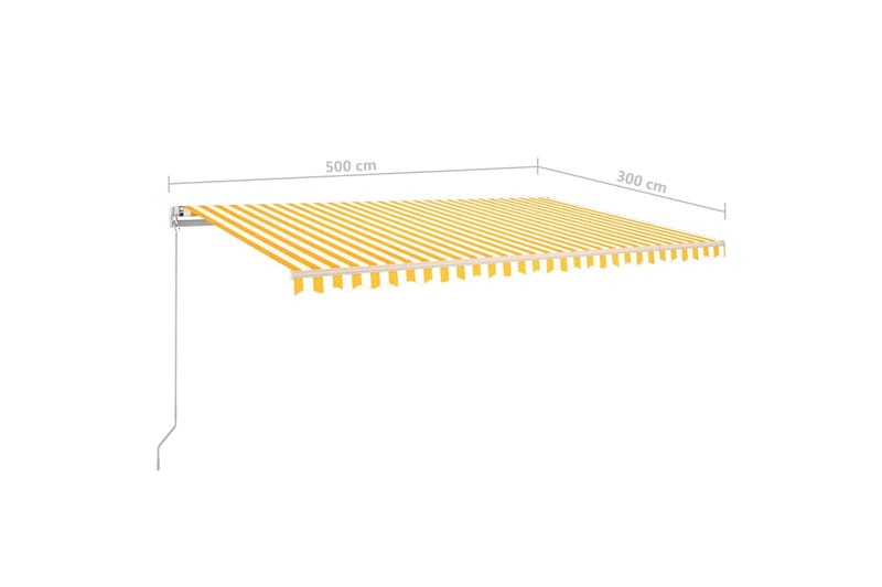Manuell uttrekkbar markise med LED 5x3 m gul og hvit - Balkongmarkise - Markiser - Terrassemarkise