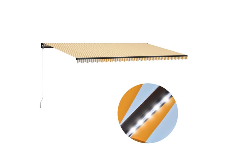 Manuell uttrekkbar markise med LED 600x300 cm gul & hvit - Hagemøbler - Solbeskyttelse - Markiser - Vindusmarkise