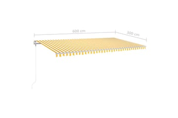 Manuell uttrekkbar markise med LED 600x300 cm gul og hvit - Gul - Hagemøbler - Solbeskyttelse - Markiser - Balkongmarkise