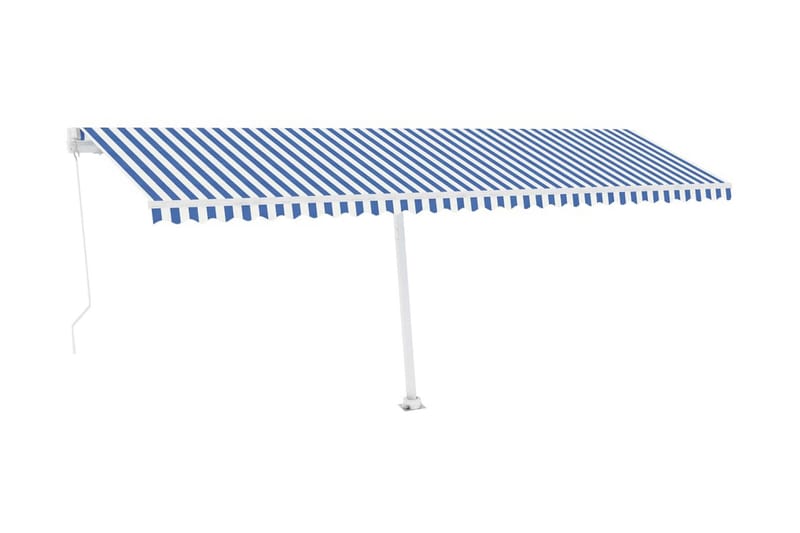 Manuell uttrekkbar markise med LED 600x350 cm blå og hvit - Blå - Hagemøbler - Solbeskyttelse - Markiser - Balkongmarkise