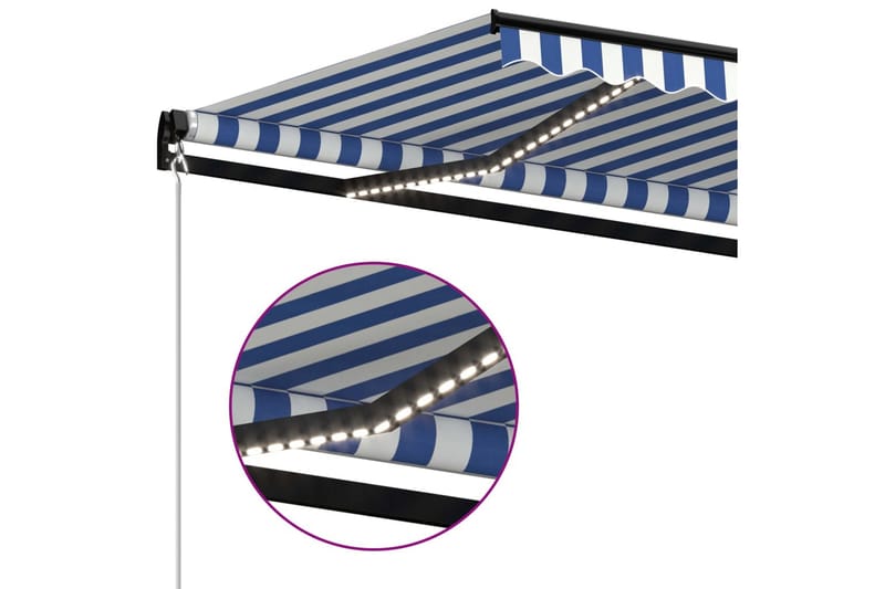 Manuell uttrekkbar markise med LED 600x350 cm blå og hvit - Blå - Hagemøbler - Solbeskyttelse - Markiser - Balkongmarkise
