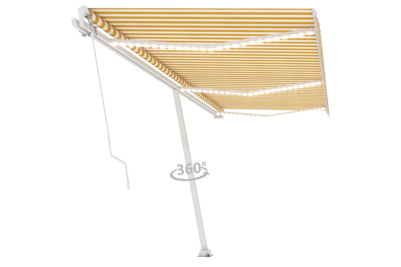 Manuell uttrekkbar markise med LED 600x350 cm gul og hvit - Gul - Hagemøbler - Solbeskyttelse - Markiser - Balkongmarkise