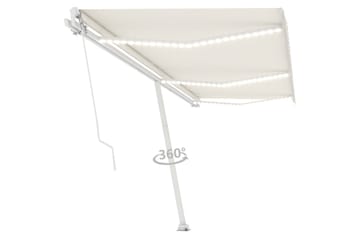 Manuell uttrekkbar markise med LED 600x350 cm kremhvit - Krem - Hagemøbler - Solbeskyttelse - Markiser - Balkongmarkise
