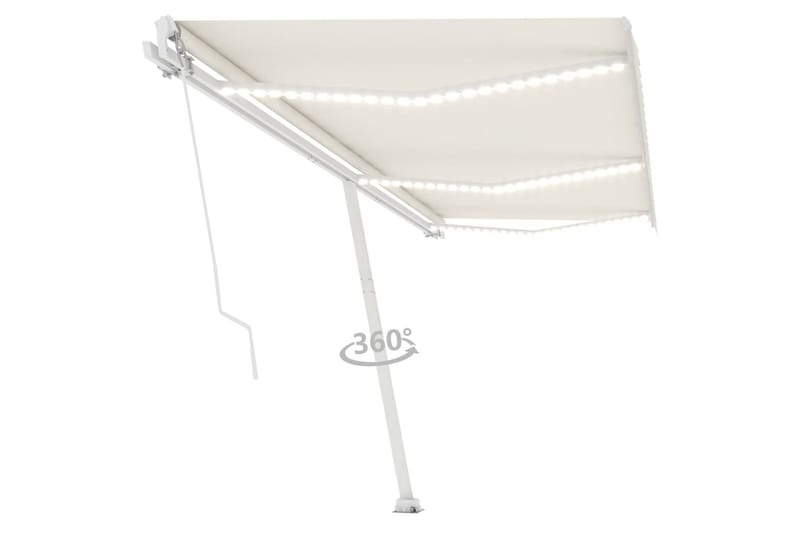 Manuell uttrekkbar markise med LED 600x350 cm kremhvit - Krem - Hagemøbler - Solbeskyttelse - Markiser - Balkongmarkise