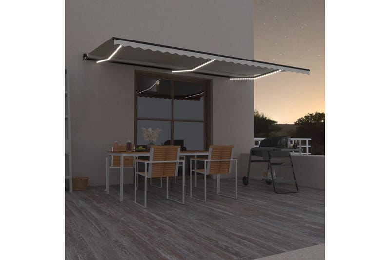 Manuell uttrekkbar markise med LED 600x350 cm kremhvit - Krem - Hagemøbler - Solbeskyttelse - Markiser - Balkongmarkise