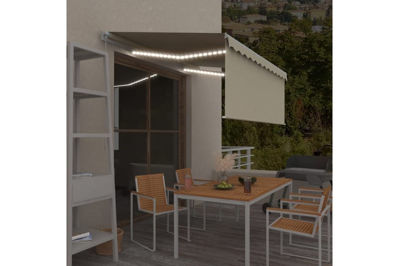 Manuell uttrekkbar markise med rullegardin&LED 3x2,5 m - Krem - Hagemøbler - Solbeskyttelse - Markiser - Vindusmarkise