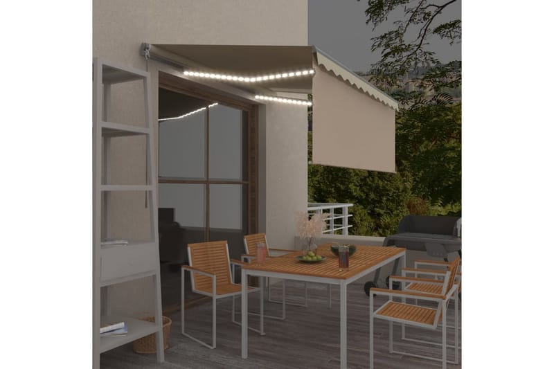 Manuell uttrekkbar markise med rullegardin&LED 3x2,5 m - Krem - Hagemøbler - Solbeskyttelse - Markiser - Vindusmarkise