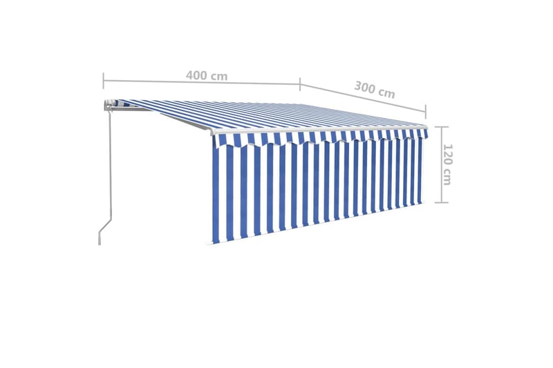 Manuell uttrekkbar markise med rullegardin 4x3 m blå og hvit - Blå - Vindusmarkise - Markiser
