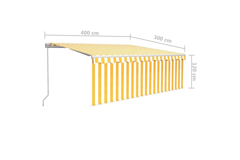 Manuell uttrekkbar markise med rullegardin 4x3 m gul og hvit - Gul - Vindusmarkise - Markiser
