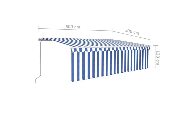 Manuell uttrekkbar markise med rullegardin 5x3 m blå og hvit - Blå - Vindusmarkise - Markiser
