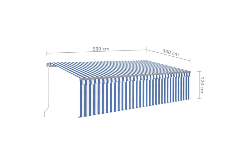 Manuell uttrekkbar markise med rullegardin 5x3 m blå og hvit - Blå - Vindusmarkise - Markiser