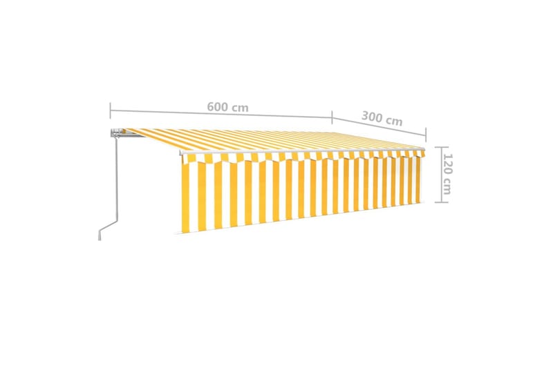 Manuell uttrekkbar markise med rullegardin 6x3 m gul og hvit - Gul - Vindusmarkise - Markiser