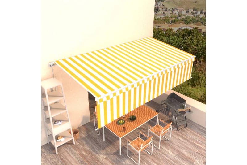 Manuell uttrekkbar markise med rullegardin 6x3 m gul og hvit - Gul - Vindusmarkise - Markiser - Solbeskyttelse vindu