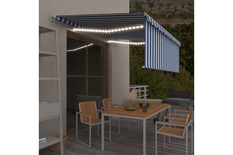 Manuell uttrekkbar markise med rullegardin LED 4x3m - Blå - Vindusmarkise - Markiser - Solbeskyttelse vindu