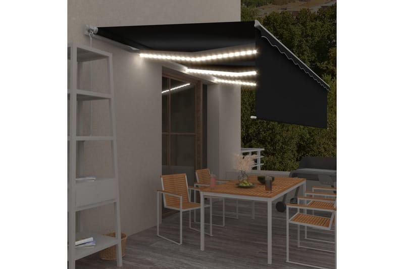 Manuell uttrekkbar markise med rullegardin LED 6x3 m - Antrasittgrå - Vindusmarkise - Markiser - Solbeskyttelse vindu
