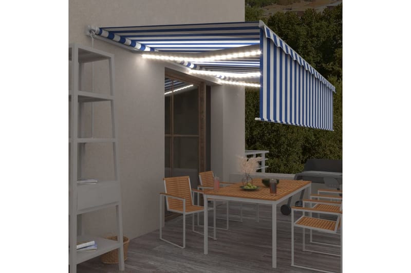 Manuell uttrekkbar markise med rullegardin LED 6x3 m - Blå - Vindusmarkise - Markiser - Solbeskyttelse vindu