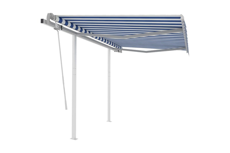 Manuell uttrekkbar markise med stolper 3,5x2,5 m blå og hvit - Blå - Balkongmarkise - Markiser - Terrassemarkise