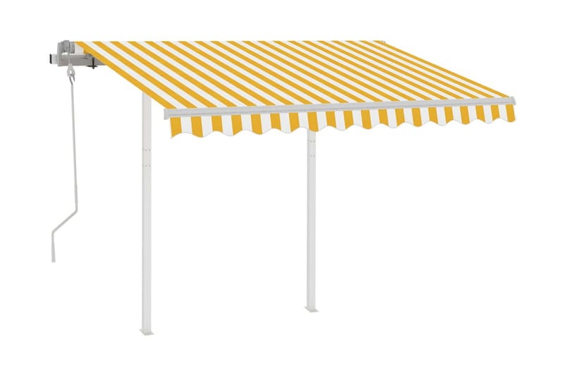 Manuell uttrekkbar markise med stolper 3,5x2,5 m gul og hvit - Gul - Balkongmarkise - Markiser - Terrassemarkise