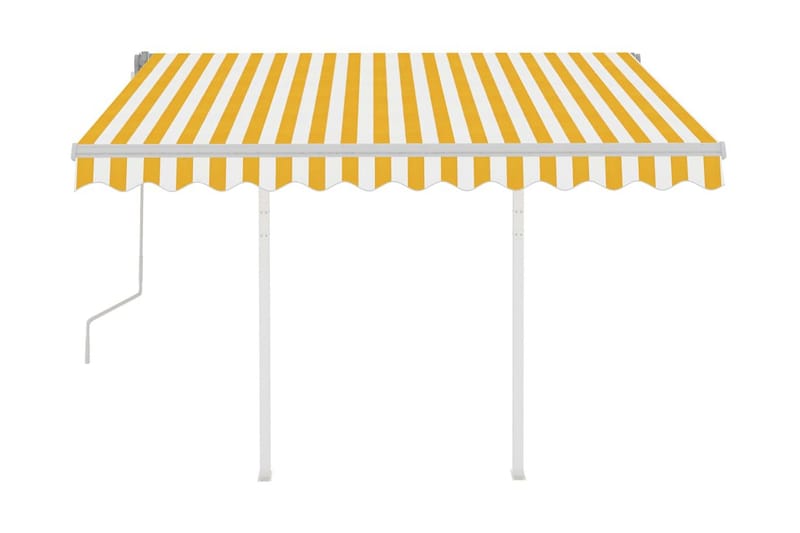 Manuell uttrekkbar markise med stolper 3,5x2,5 m gul og hvit - Gul - Balkongmarkise - Markiser - Terrassemarkise