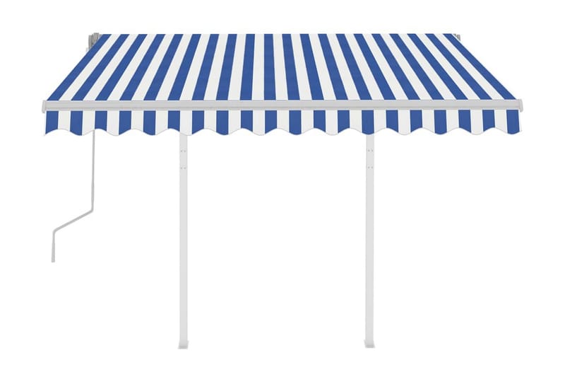 Manuell uttrekkbar markise med stolper 3x2,5 m blå og hvit - Blå - Balkongmarkise - Markiser - Terrassemarkise