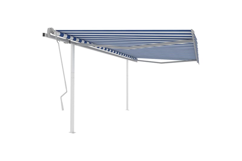 Manuell uttrekkbar markise med stolper 4x3 m blå og hvit - Blå - Balkongmarkise - Markiser - Terrassemarkise