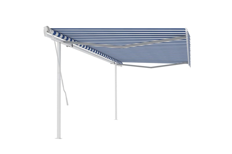 Manuell uttrekkbar markise med stolper 5x3,5 m blå og hvit - Blå - Balkongmarkise - Markiser - Terrassemarkise