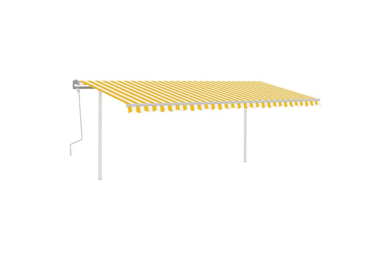 Manuell uttrekkbar markise med stolper 5x3,5 m gul og hvit - Gul - Balkongmarkise - Markiser - Terrassemarkise