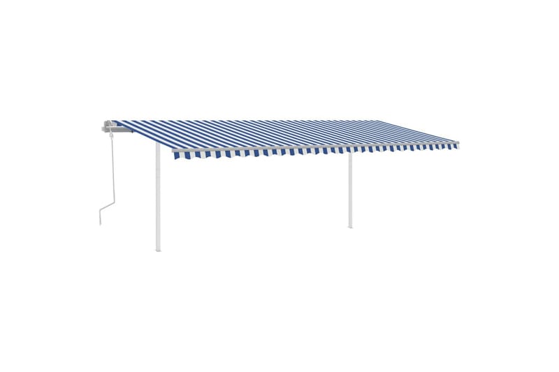 Manuell uttrekkbar markise med stolper 6x3 m blå og hvit - Blå - Balkongmarkise - Markiser - Terrassemarkise