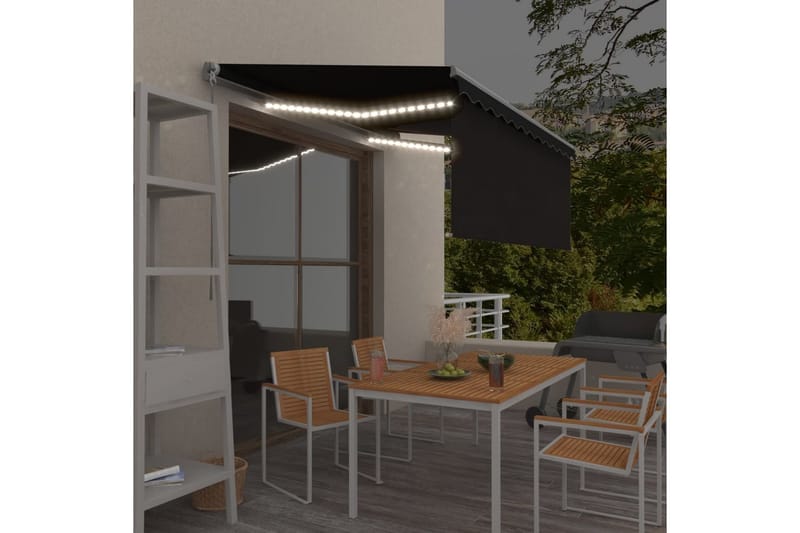 Manuell uttrekkbar markise rullegardin&LED 3x2,5 m - Antrasittgrå - Hagemøbler - Solbeskyttelse - Markiser - Vindusmarkise