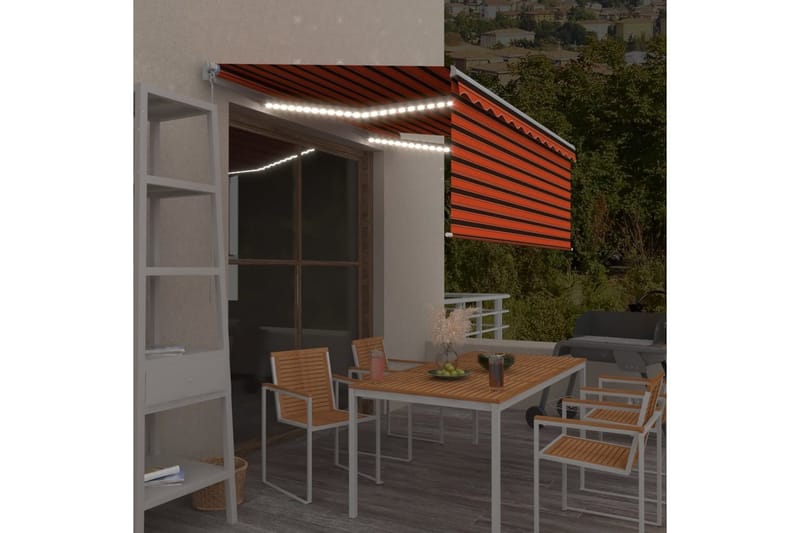 Manuell uttrekkbar markise rullegardin&LED 3x2,5 m - Oransj - Hagemøbler - Solbeskyttelse - Markiser - Vindusmarkise